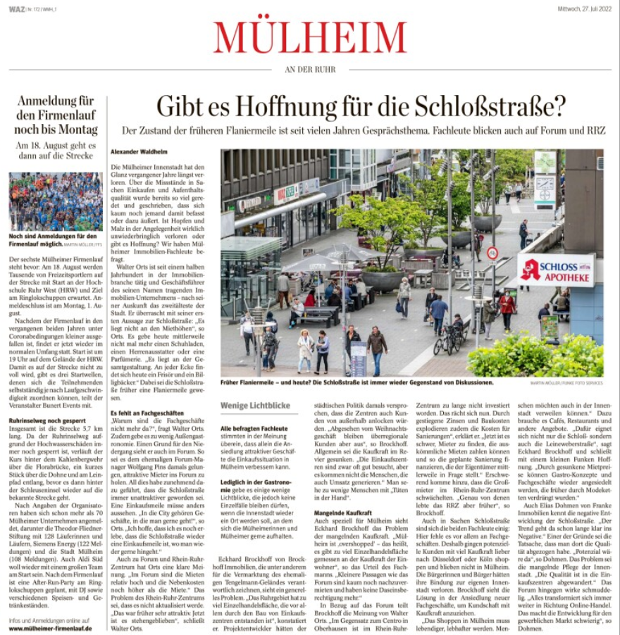 Zeitungsartikel: WAZ, Gibt es Hoffnung für die Schloßstraße?